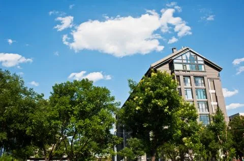 Building, tree and cloud Foto stock