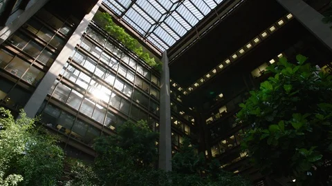 Building with trees at high floor, quarter angle Stock Footage 110175002
