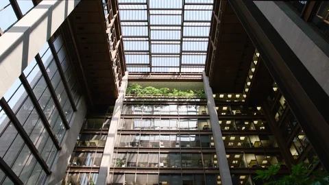 Building with trees at high floor, tilt down to forest Stock Footage 110166160