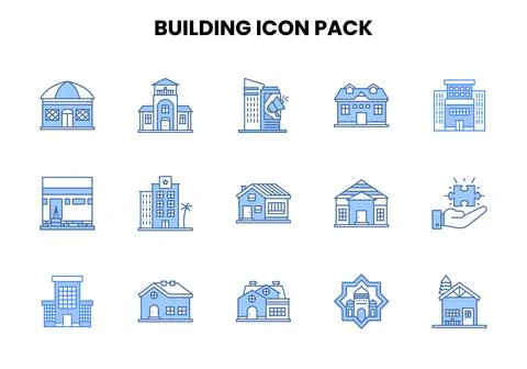 Building Two Colour Bundle Icons Pack Stockillustratie