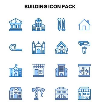Building Two Colour Bundle Icons Pack Stock-Illustration
