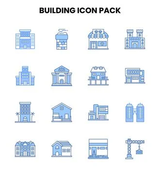Building Two Colour Graphics Icons Pack Stock Illustration