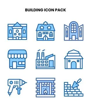 Building Two Colour Graphics Icons Pack Stock Illustration