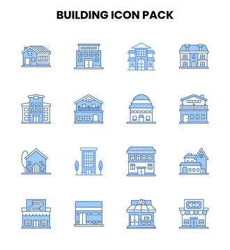 Building Two Colour Icons Pack Stock Illustration