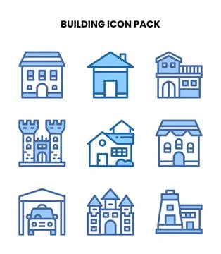 Building Two Colour Icons Pack Stock Illustration