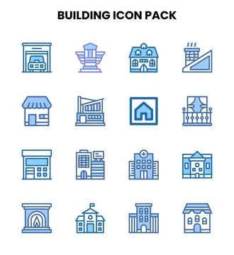 Building Two Colour Scalable Icons Pack 스톡 일러스트