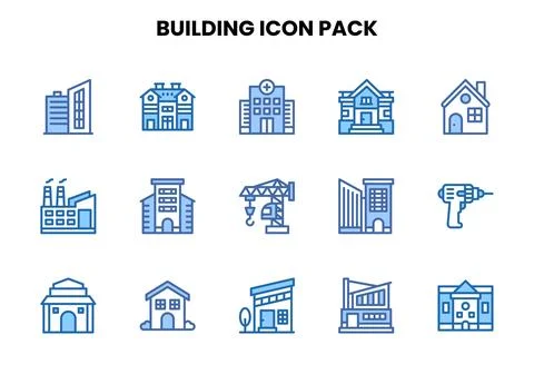 Building Two Colour Set Icons Pack 库存插图