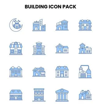 Building Two Colour Set Icons Pack Stock Illustration