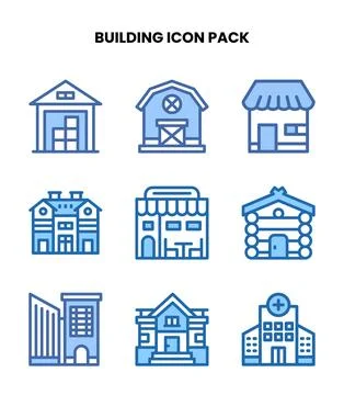 Building Two Colour Set Icons Pack Stock Illustration