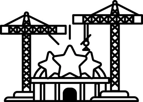 A building with two cranes and three stars Ilustración de archivo