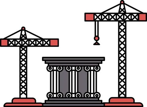 A building with two cranes in the background Ilustración de archivo
