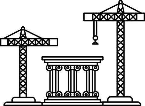 A building with two cranes in the background Ilustración de archivo