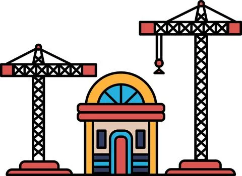 A building with two cranes in front of it Ilustración de archivo