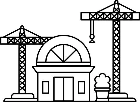 A building with two cranes in front of it Stock Illustration