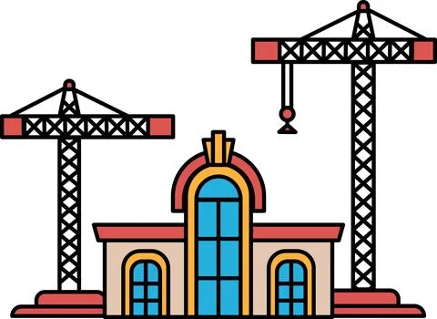 A building with two cranes on top of it Ilustración de archivo