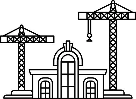 A building with two cranes on top of it Ilustración de archivo