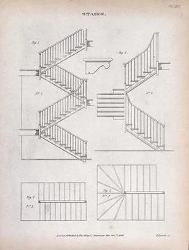 Building: two floor plans, showing the layout of joists, and details (below.. Ilustración de archivo