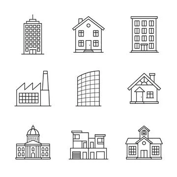 Building Types Line Icon Set Ilustración de archivo