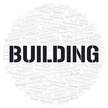 Building typography word cloud create with the text only Ilustración de archivo