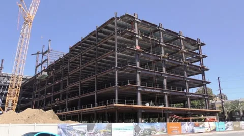 Building under construction on buys street steel workers. Stock Footage 67571649