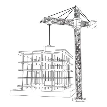 Building under construction with crane wireframe Ilustración de archivo