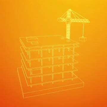 Building under construction with crane wireframe Stock Illustration