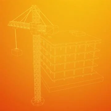 Building under construction with crane wireframe Ilustración de archivo