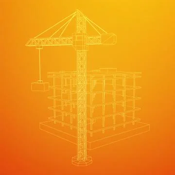 Building under construction with crane wireframe Ilustración de archivo