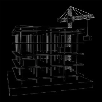 Building under construction with crane wireframe Ilustración de archivo
