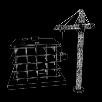 Building under construction with crane wireframe Ilustración de archivo