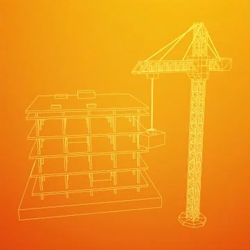Building under construction with crane wireframe Ilustración de archivo