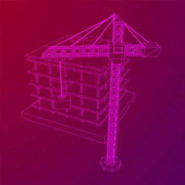 Building under construction with crane wireframe Ilustración de archivo