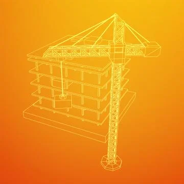 Building under construction with crane wireframe Ilustración de archivo
