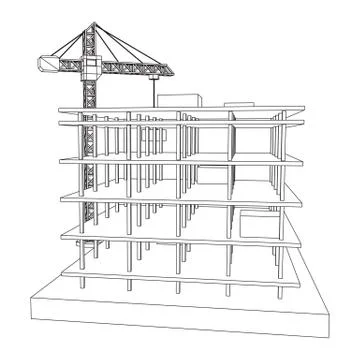 Building under construction with crane wireframe Ilustración de archivo