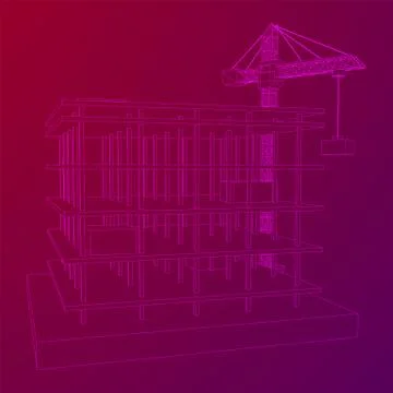 Building under construction with crane wireframe Ilustración de archivo