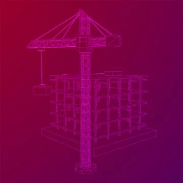 Building under construction with crane wireframe Ilustración de archivo