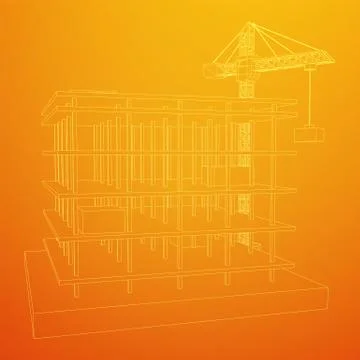 Building under construction with crane wireframe Ilustración de archivo