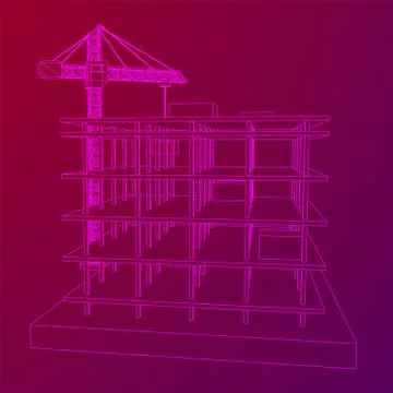 Building under construction with crane wireframe Ilustración de archivo