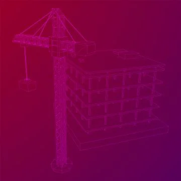 Building under construction with crane wireframe Ilustración de archivo