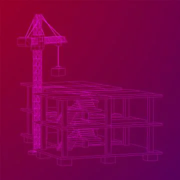 Building under construction with crane wireframe Ilustración de archivo