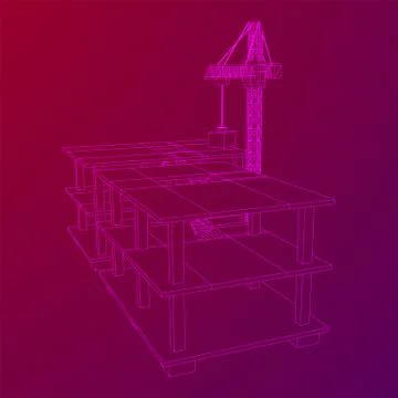 Building under construction with crane wireframe Ilustración de archivo