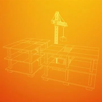 Building under construction with crane wireframe Ilustración de archivo