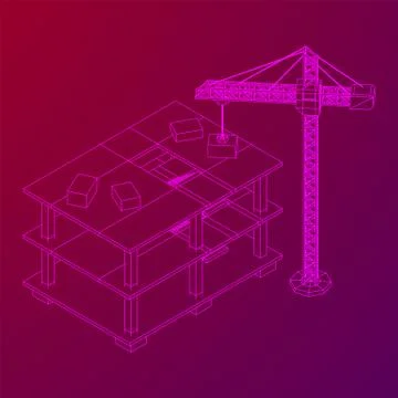 Building under construction with crane wireframe Ilustración de archivo