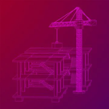 Building under construction with crane wireframe Ilustración de archivo