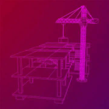 Building under construction with crane wireframe Ilustración de archivo