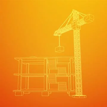 Building under construction with crane wireframe Ilustración de archivo
