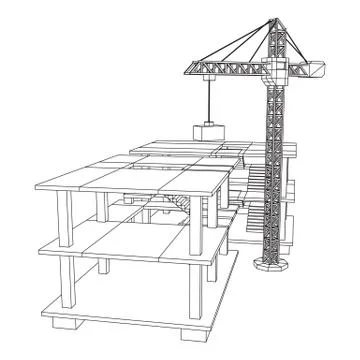 Building under construction with crane wireframe Ilustración de archivo