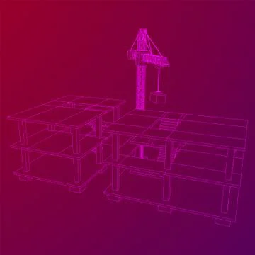 Building under construction with crane wireframe Ilustración de archivo
