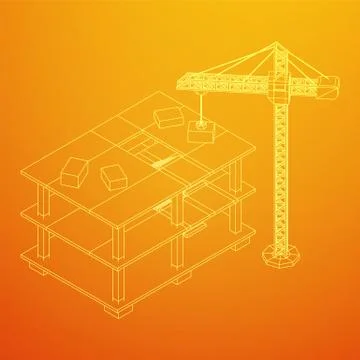 Building under construction with crane wireframe Ilustración de archivo