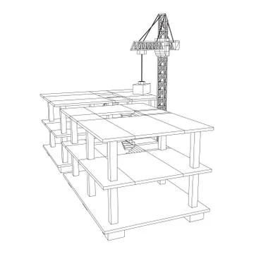 Building under construction with crane wireframe Ilustración de archivo